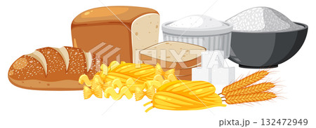 Bread and Grain Ingredients Vector Illustration 132472949