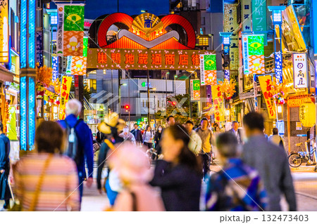 日本の東京都市景観インバウンド…巣鴨地蔵通商店街(巣鴨地蔵通り商店街)などを望む。マスク姿も… 日本の東京都市景観インバウンド…巣鴨地蔵通商店街(巣鴨地蔵通り商店街)などを望む。マスク姿も… 132473403
