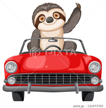 Happy Sloth Driving Classic Red Convertible Car Happy Sloth Driving Classic Red Convertible Car 132473783