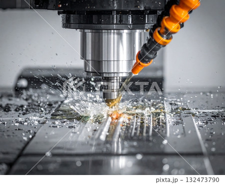 CNC milling machine processing on steel CNC milling machine processing on steel 132473790