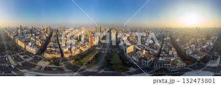 Aerial view of the Obelisk, icon of the city of Buenos Aires. 360 view 132473801