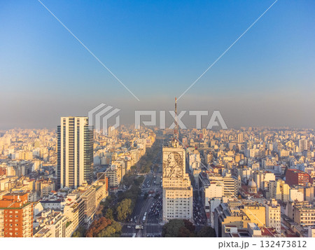 Aerial view of the Obelisk, icon of the city of Buenos Aires. Aerial view of the Obelisk, icon of the city of Buenos Aires. 132473812