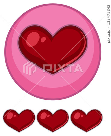 Red Heart Icons with Pink Circular Background Vector 132473842