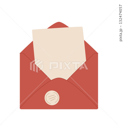 Vintage envelope holds a card with a love message. Simple note for invitation, perfect for romantic holidays or greetings. Flat design style, suitable stationery or greeting card projects. Vintage envelope holds a card with a love message. Simple note for invitation, perfect for romantic holidays or greetings. Flat design style, suitable stationery or greeting card projects. 132474057