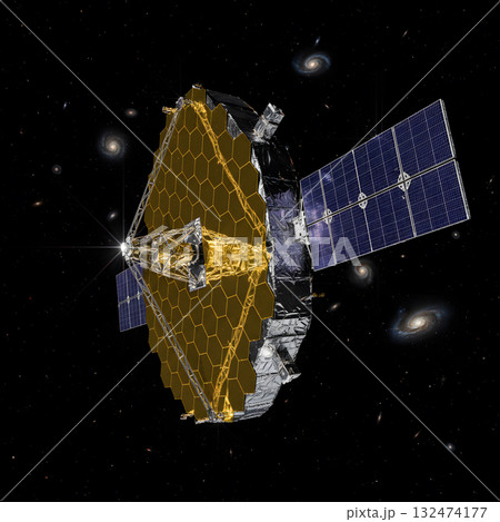 James Webb Space Telescope orbiting in deep space with galaxies James Webb Space Telescope orbiting in deep space with galaxies 132474177
