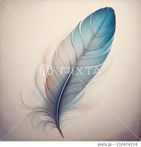 Floating Feather in Blue and Brown 132474214