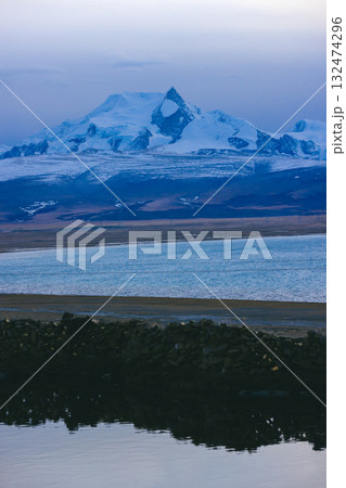 Snow capped mountain and lake  landscape in tibet, China 132474296