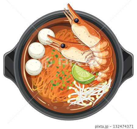 Thai Shrimp Noodle Soup Vector Illustration 132474371