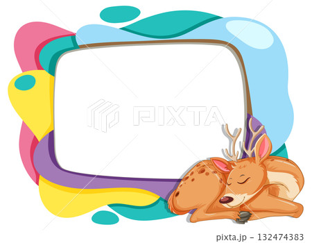 Colorful Frame with Sleeping Deer Illustration Colorful Frame with Sleeping Deer Illustration 132474383