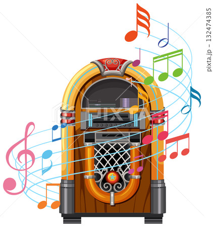 Retro Jukebox Playing Colorful Musical Notes Vector Illustration Retro Jukebox Playing Colorful Musical Notes Vector Illustration 132474385