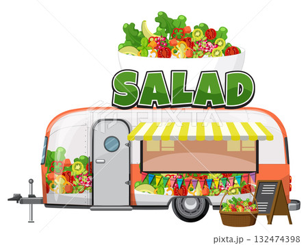 Salad Food Truck with Fresh Vegetable Display 132474398