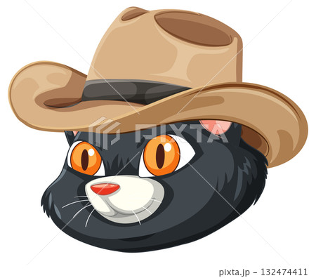 Black Cat Wearing Cowboy Hat Vector Illustration Black Cat Wearing Cowboy Hat Vector Illustration 132474411