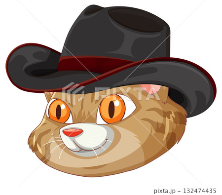 Cartoon Orange Cat Wearing Black Cowboy Hat Cartoon Orange Cat Wearing Black Cowboy Hat 132474435