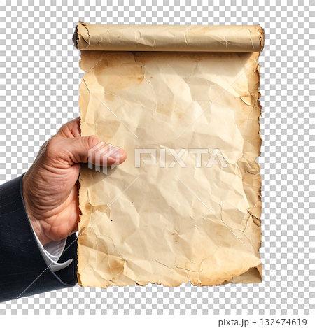 商人手持空白羊皮紙 | 無背景，透明 PNG，複製空間 132474619