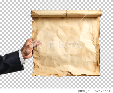 商人手持空白羊皮紙 | 無背景，透明 PNG，複製空間 132474624