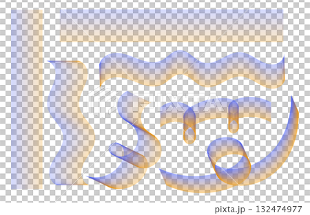 手書きリボンセットグラデーション ブルー・オレンジ 132474977