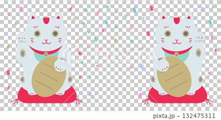 招き猫と紙吹雪の背景イラスト　年賀状イラスト素材 132475311