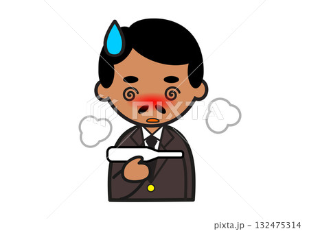 体温計を持った発熱した中東系ビジネスマン男性 132475314