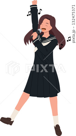 kawaii girl in sailor school uniform performing on stage holding a microphone energetic and expressive 132475371