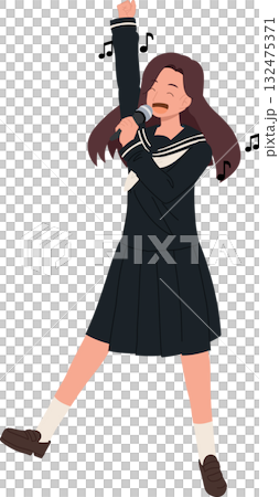 kawaii girl in sailor school uniform performing on stage holding a microphone energetic and expressive 132475371