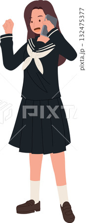 kawaii japanese student wearing sailor uniform talking on smartphone. 132475377