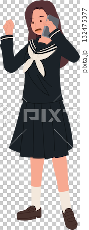 kawaii japanese student wearing sailor uniform talking on smartphone. kawaii japanese student wearing sailor uniform talking on smartphone. 132475377