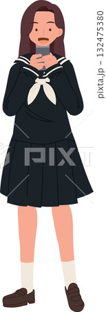 japanese student using mobile phone. teenage girl reading smartphone message in japanese school uniform japanese student using mobile phone. teenage girl reading smartphone message in japanese school uniform 132475380
