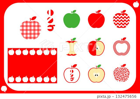 レトロ可愛いリンゴの素材セット 132475656