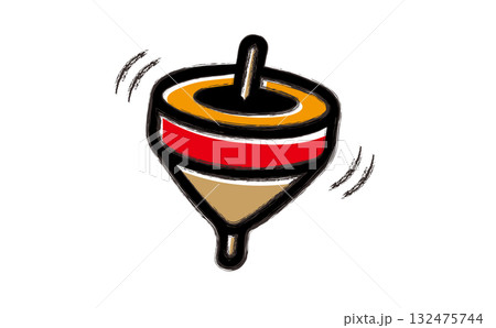 筆で描いた正月のコマのシンプルなイラスト 132475744