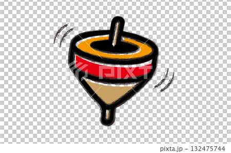 筆で描いた正月のコマのシンプルなイラスト 132475744