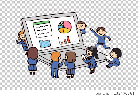 學生使用電腦的插圖 學生使用電腦的插圖 132476361