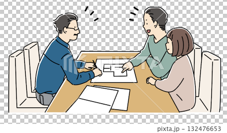 建築師和夫婦開會看建築圖_顏色 132476653