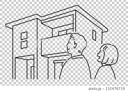 來到竣工現場的一對夫婦_線條圖 132476719