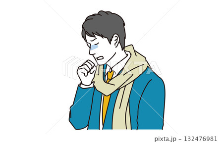 咳をするビジネスマン男性のイラスト素材 132476981