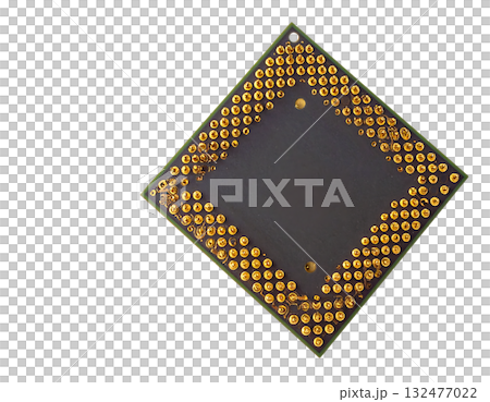 Precise circuit chip with shining gold contacts | No background, transparent PNG, copy space Precise circuit chip with shining gold contacts | No background, transparent PNG, copy space 132477022