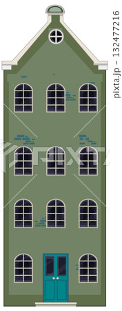 Green Dutch Canal House Vector Illustration with Arched Windows Green Dutch Canal House Vector Illustration with Arched Windows 132477216