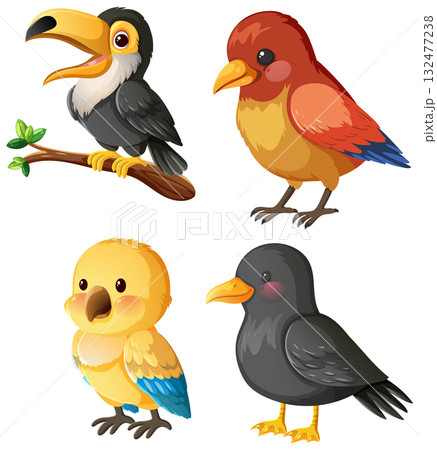 Colorful Cartoon Birds in Vector Illustration Set Colorful Cartoon Birds in Vector Illustration Set 132477238