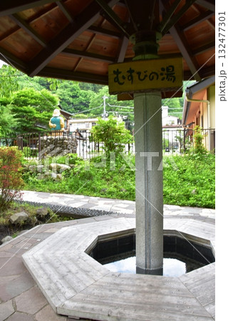 日光市川治温泉　川治ふれあい公園のむすびの湯と新緑 132477301