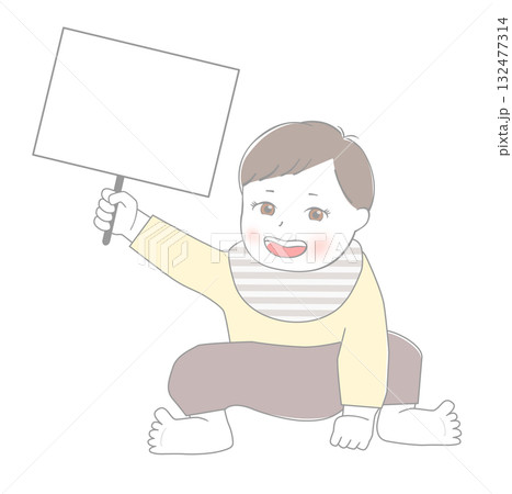 プラカードを持っている赤ちゃん プラカードを持っている赤ちゃん 132477314