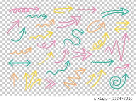 各種箭頭集，手繪線條圖，色彩鮮豔 132477316