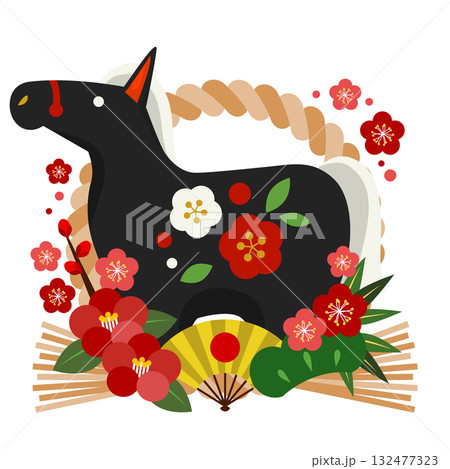 午年年賀アイコン10、しめ飾り、黒馬、イラスト、かわいい 午年年賀アイコン10、しめ飾り、黒馬、イラスト、かわいい 132477323