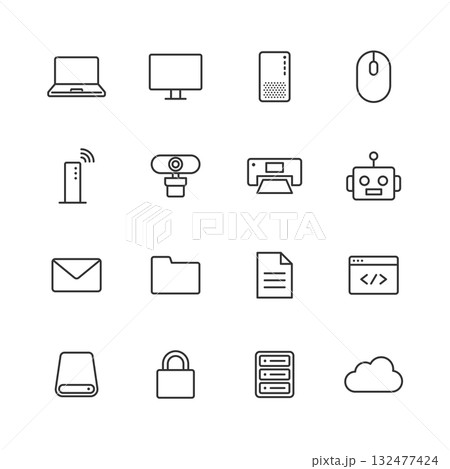 パソコン関連の線画アイコンセット パソコン関連の線画アイコンセット 132477424