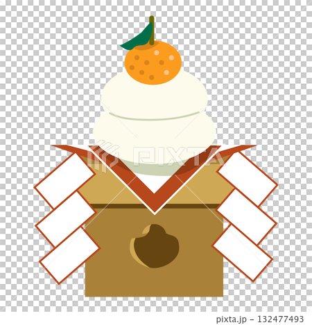 New Year's illustration of a kagami mochi rice cake topped with mandarin oranges 132477493