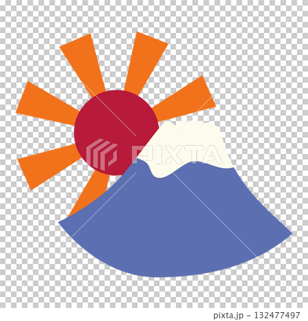 富士山和初升日出的新年插圖 132477497