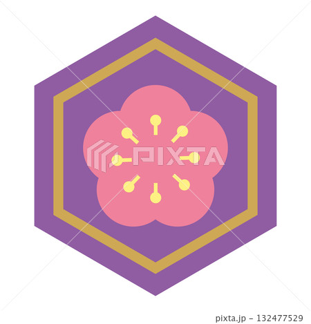 六角形の中に梅の花を描いた和風モチーフイラスト 六角形の中に梅の花を描いた和風モチーフイラスト 132477529