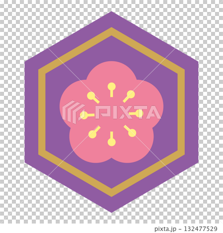 六角形の中に梅の花を描いた和風モチーフイラスト 六角形の中に梅の花を描いた和風モチーフイラスト 132477529