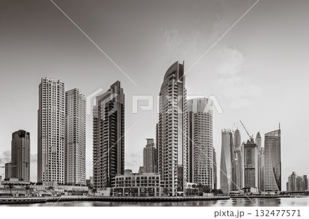 View of Dubai Marina bay with yacht, Dubai, UAE View of Dubai Marina bay with yacht, Dubai, UAE 132477571