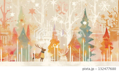 光の森を歩くトナカイと星のキャンドル 光の森を歩くトナカイと星のキャンドル 132477680