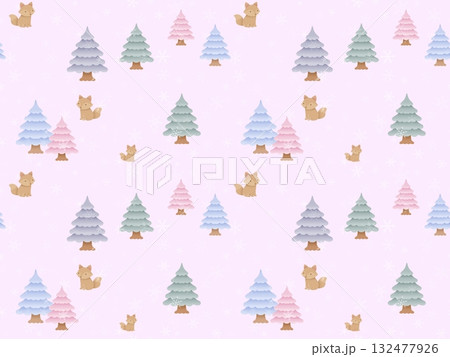 キツネと雪のシームレスパターン E-3' キツネと雪のシームレスパターン E-3' 132477926