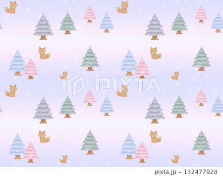 キツネと雪のシームレスパターン　E-4' 132477928